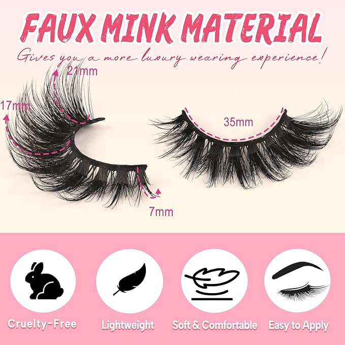 Ahrikiss Lashes Fluffy Cat Eye Lashes 5D Volume False Eyelashes That Look Like Extensions 10 Pairs Soft Wispy Fake Eyelashes Faux Mink Lashes (D18)