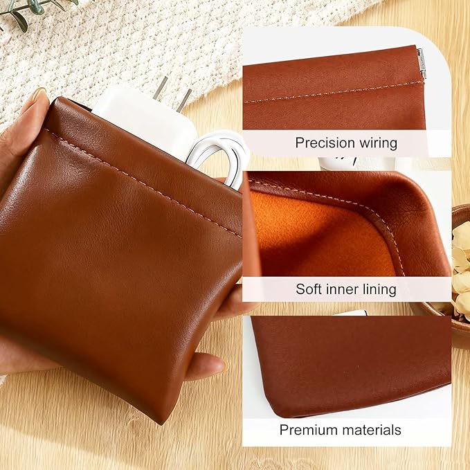 4 Pcs Leather Pouch for Purse, Snap Closure Self-Sealing Cosmetic Bag, Mini Waterproof Organizer for Makeup, Coins, Jewelry, Eyeglasses (C, Mixed sizes)