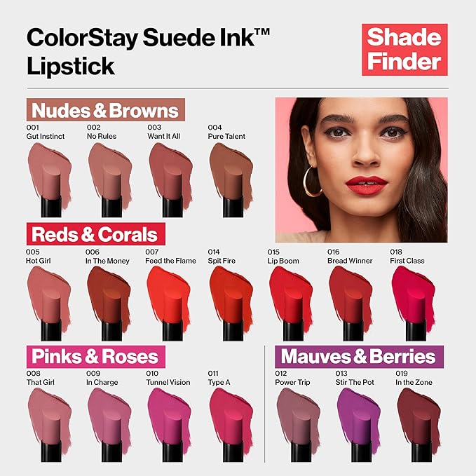 REVLON Lipstick, ColorStay Suede Ink, Built-in Primer, Infused with Vitamin E, Waterproof, Smudge-proof, Matte Color, 018 First Class, 0.09 oz.