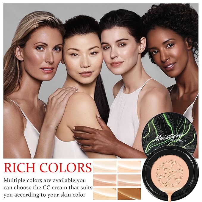 CAHIUYOA Mushroom Head Air Cushion CC Cream BB Cream Mushroom Head Foundation Full Coverage Foundation Makeup Long Lasting Moisturize Matte Concealer - 04 Nude