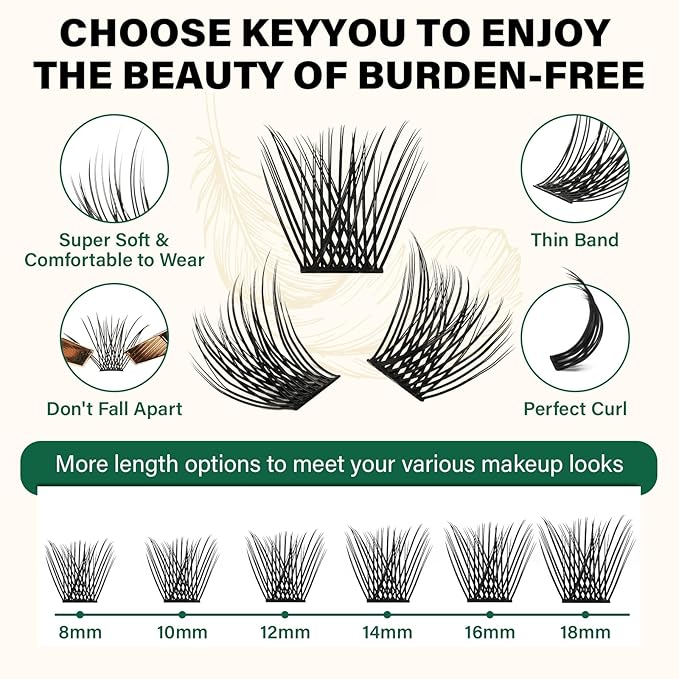 Lash Clusters 144pcs Eyelash Clusters D Curl 8-18MIX Individual Lashes KEYYOU Air Touch Cluster Lashes Super Lightweight Soft Wispy Comfortable Easy DIY at Home(Air01-D-8-18MIX)