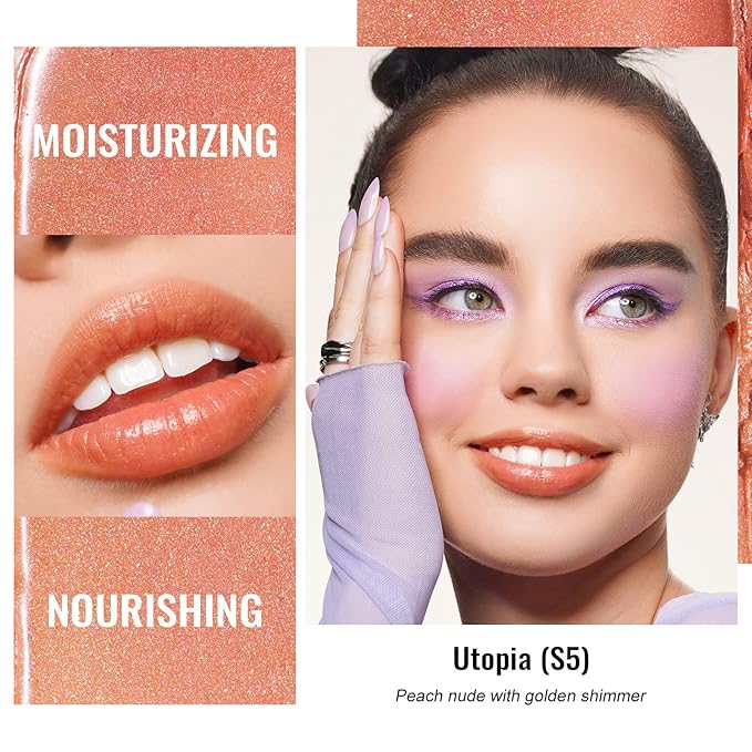 Oulac Moisturizing Shine Lipstick For Women Christmas Set 2PCS, 2 in 1 Tinted Lip Balm for Winter, Hydrated Juicy and Glossy Lip Color for Dry, Cracked and Chapped Lips, Vegan [S03+S05]