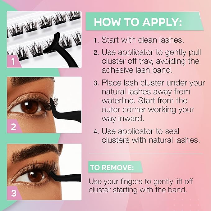 Ardell Press On Pre-Glued Eyelash Extension - Fauxmink Natural, Customizable DIY Lash Clusters, All-Day Wear Individual Lashes, 60 Count