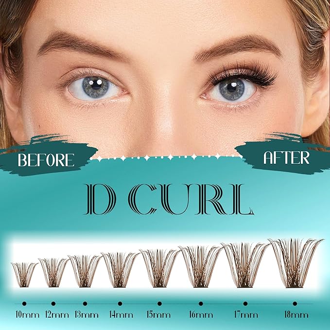 Brown Lash Clusters Fluffier Eyelash Extension Kit 10-18mm Individual Lashes D Curly Eyelash Clusters 80D Volume 280pcs Cluster Lashes DIY Lash Extension at Home