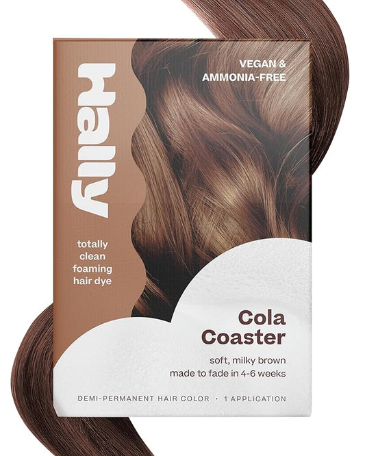 Hally Hair Color Cloud Hair Dye (Cola Coaster) - Demi-Permanent Foam Hair Color for Women & Men - Mess-Free & Long-Lasting Hair Dye Kit, Hair Coloring Products Wash Out in 4-6 Weeks, Vegan