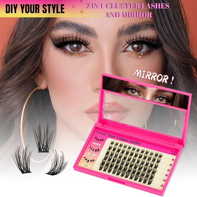 Lash Clusters 72Pcs Cluster Lashes D Curl Cluster Eyelash Extensions Mix10-16mm Individual Eyelashes Clusters Wispy DIY Eyelash Extension Thin Band For Makeup at Home by W(Baby,D-Mix10-16mm）