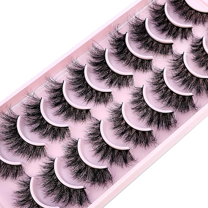 HBZGTLAD New 10 Pairs 3D Mink Lashes False Eyelashes Handmade Wispy Fluffy Long Lashes Natural Eye Makeup Tools Eye Lashes(FA-03)