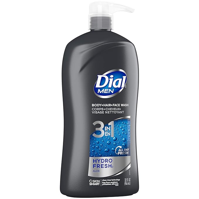 Dial Men 3in1 Body, Hair and Face Wash, Hydro Fresh, 32 fl oz (Pack of 2)