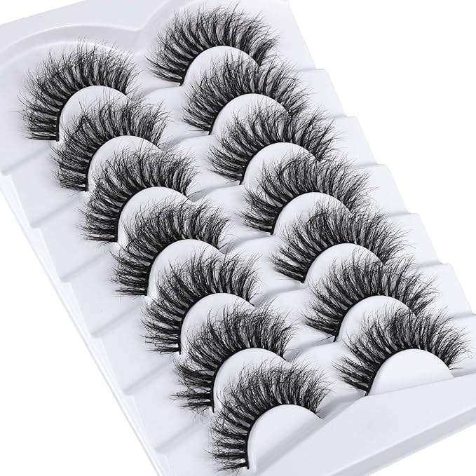 Lashes Eyelashes 8D Fluffy False Eyelashes Wispy Faux Mink Lashes Light Weight Fake Eyelashes Cat Eye Lashes 7 Pairs Pack