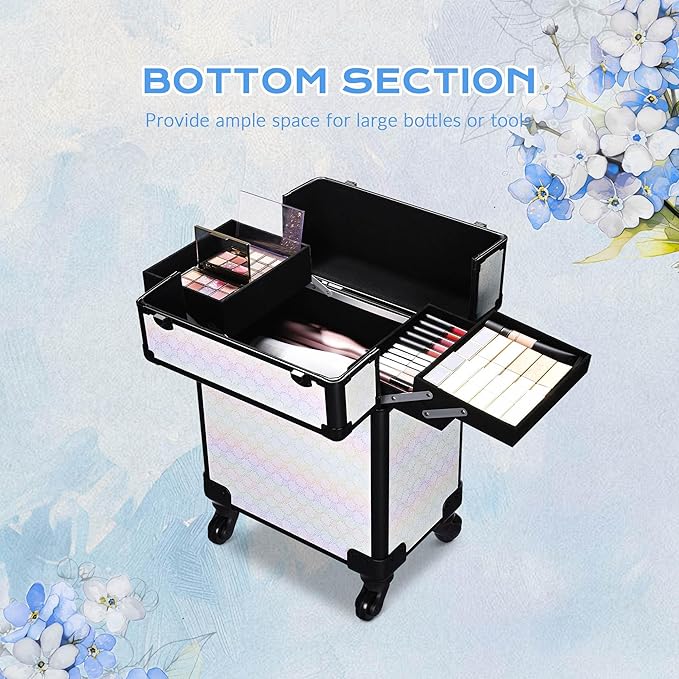 BYOOTIQUE Nail Travel Case for Nail Tech Makeup Torlley Organizer Travel Rolling Cosmetology Hairdressing Brush Bags Barber Suitcase for Beauty Salon Manicurist,Pure ForgetMeNot