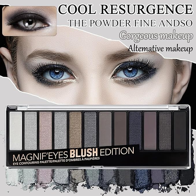 Black Grey Smoky Eyeshadow Palette,15 Colors Matte Shimmer Pigmented Eye Shadow Makeup Palette Set with 3 Eyeshadow Brushes,Glitter Eyeshadow Makeup Palette for Daily Halloween Goth Makeup(G)