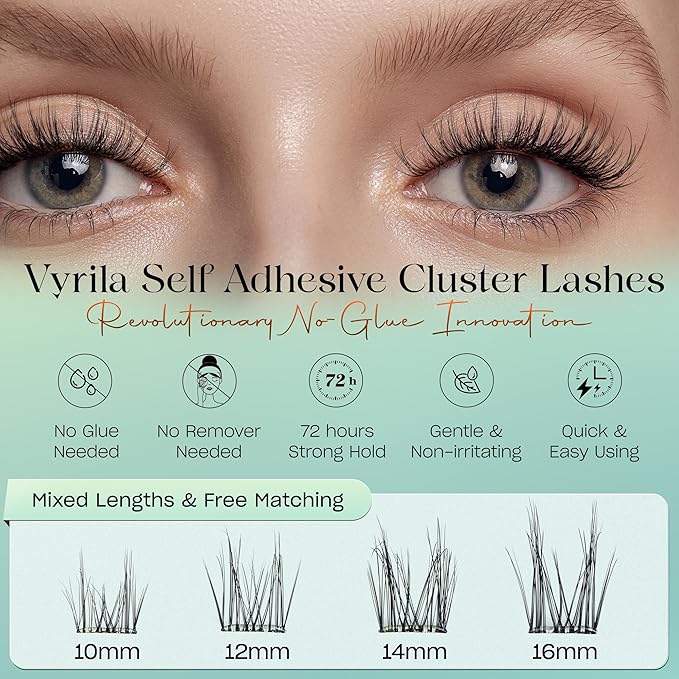 Self-Adhesive Lash Cluster, Pre-Glued Clusters, Pop-On Faux Eyelashes, 3D Thin Band D Curl Natural Look Lahses, Easy to Apply, Reusable 0.05mm Eyelash Extensions (Green Charm-D-0.05-10-16mix)