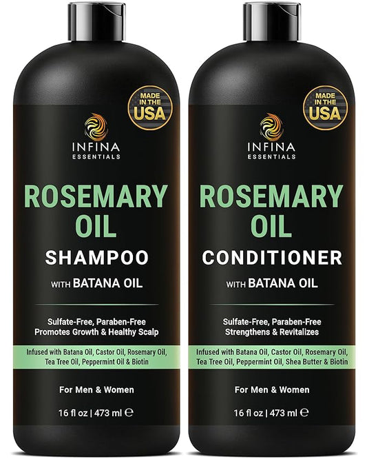 Rosemary Oil Shampoo and Conditioner Set | 16 fl oz Each | with Batana Oil | Sulfate-Free, Moisturizing & Nourishing Formula | Supports Thinning Hair for Men & Women