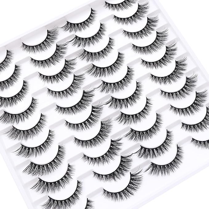 False Eyelashes 20 Pairs Wispy Lashes Faux Mink Lashes 14mm 3D Fluffy Cat Eye Lashes （style 20-061)