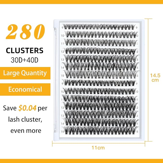 B&Q Lash Clusters 280PCS Natural Eyelash Clusters, 30D 40D C 12-18MIX Individual Lash Wispy Eyelash Extension with Soft Thin Band, Classic Look Pestañas Postizas Comfortable DIY at Home