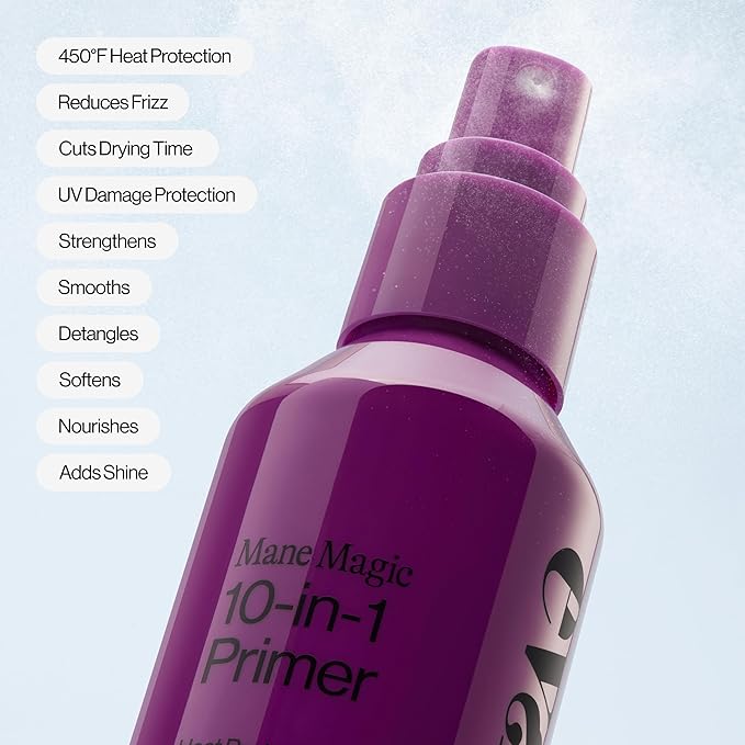 Eva NYC Mane Magic 10-in-1 Hair Primer - New Fine Mist + No-Leak Spray - Sunflower Seed + Argan Oil Heat Protection Spray - For Medium + Thick Hair - Packaging May Vary - Vanilla Scent -5 fl oz