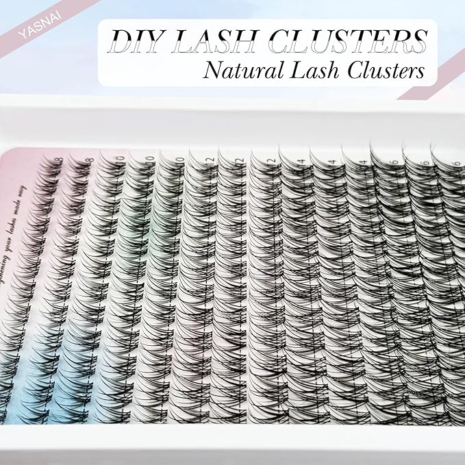 Lash Clusters Natural Look Wispy Lash Extensions, YASNAI Cluster Eyelash Extensions C Curl Individual Lashes 8-16MM 168pcs, Eye Lash Clusters Thin Clear Lash Band Cluster Lashes