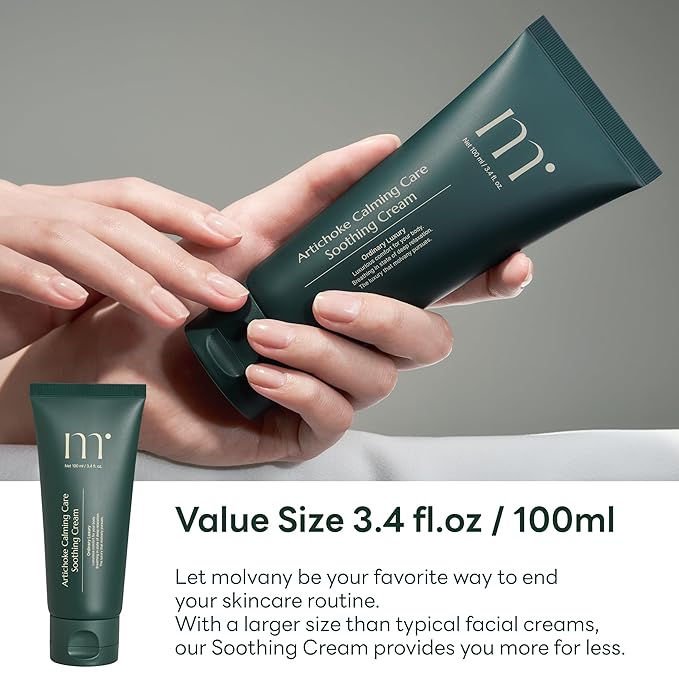 molvany Artichoke Calming Care Soothing Cream - Daily Facial Hydrating Moisturizer & Body Cream - Korean Skincare for Dehydrated & Sensitive Skin - 3.4 fl. oz