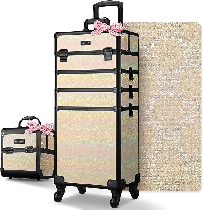BYOOTIQUE Rolling Makeup Train Case w/Cube Case Cosmetic Organizer Travel