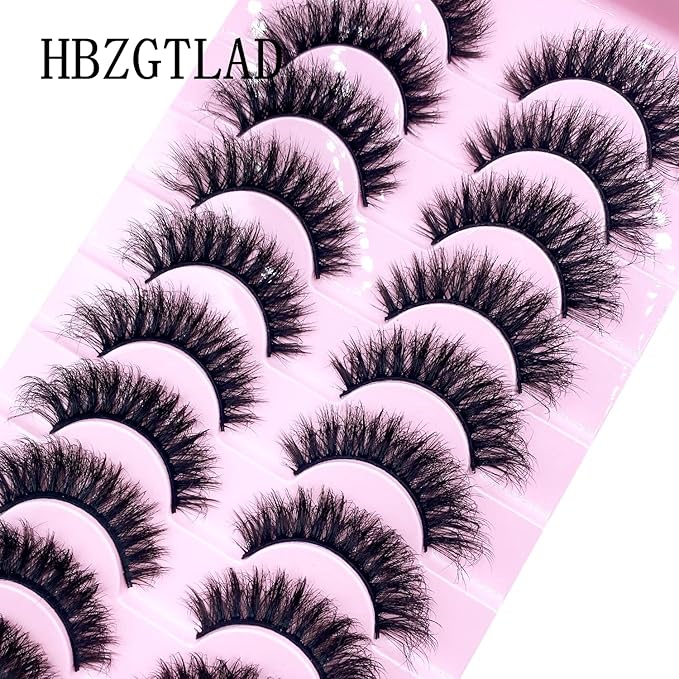 HBZGTLAD New 10 Pairs 3D Mink Lashes False Eyelashes Handmade Wispy Fluffy Long Lashes Natural Eye Makeup Tools Eye Lashes(M51)