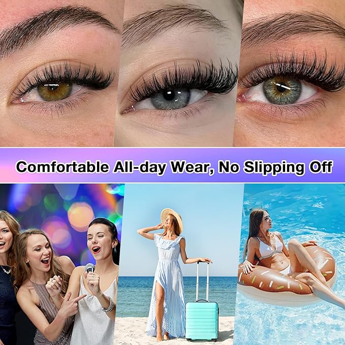 Lash Clusters Kit, DIY Cluster Eyelash Extensions 9‑16mm, 40D+50D, 280pcs Fluffy D Curl Natural Lashes with Bond & Seal,Remover,Tweezers,Brush–Fake Cat Eye Wispy Individual Clusters