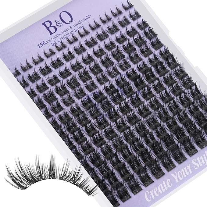 B&Q Wispy Lash Clusters Full B52,Eyelash Clusters 156PCS Comfortable band Cluster Eyelash Extensions,8-18mm Volume Individual Lashes Lightweight D Curl Lash Clusters Soft Eyelashes Natural Look(B52)