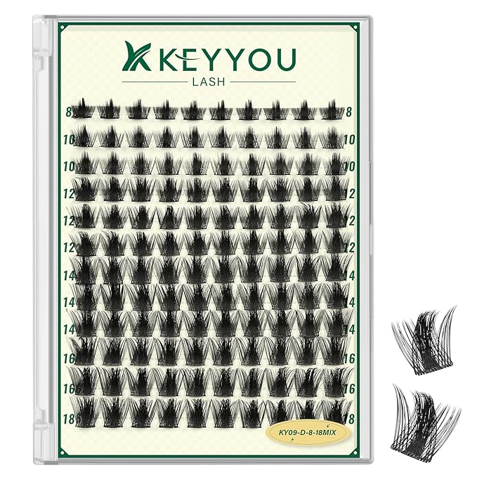 KEYYOULASH Lash Clusters Manga Lash Extension D Curl 120pcs 8-18mm Wispy Eyelash Clusters Natural Volume Eyelash Extensions Individual Lashes DIY at Home(KY09,D-8-18MIX)