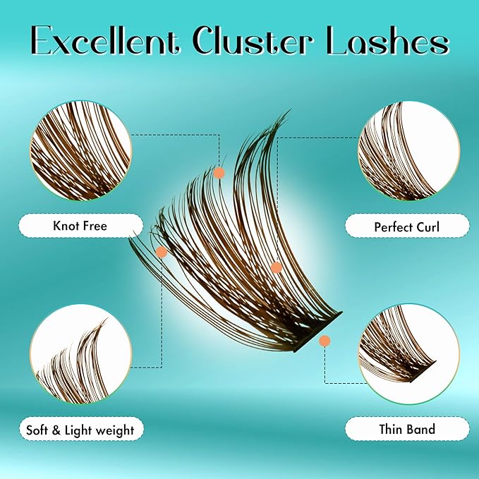 Brown Lash Clusters Fluffier Eyelash Extension 10-18mm Individual Lashes D Curly Eyelash Clusters 80D Volume 280pcs Cluster Lashes DIY Lash Extension at Home