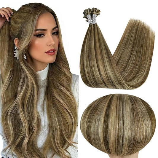 Full Shine Utip Human Hair Extensions 14 Inch 40 Grams Color 3 Brown Highlighted 27 Honey Blonde U Tip Hair Extensions Human Hair Keratin Bond Extensions Remy Hair for Women