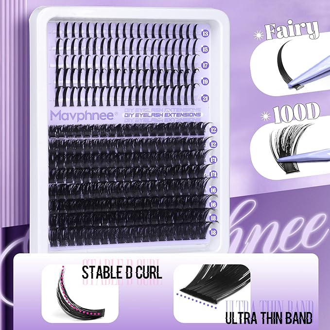 Spikes Lashes 100D Eyelash Extensions Volume Thick Lash Clusters D Curl Eyelash Clusters 12-21MM Long DIY Individual Lashes Fairy Cluster Lashes Mega Cluster Eyelash Extensions Mink Lashes Clusters