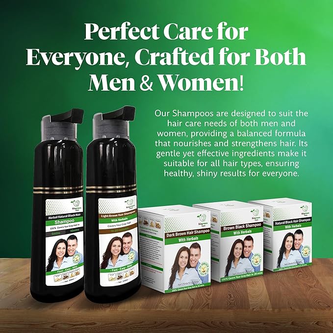 Ammonia-Free & Paraben Free Herbal Color Hair Dye Shampoo for Women & Men – Natural Dye Brown Shampoo Herbal Treatment – Effective Grey Coverage - Brown Black (10 sachets x 25 ml)