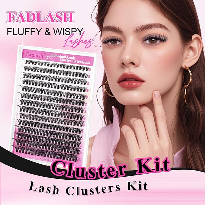 FADLASH Lash Clusters Kit Individual Eyelash Clusters D Curl 40D 8-16mm Eyelash Extension Kit 280Pcs Lash Extensions with Lash Bond and Seal Lash Tweezer for Self Application (40D-0.07D-8-16mm KIT)