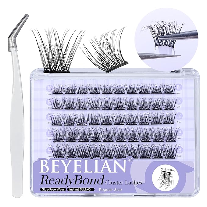 Self Adhesive Eyelashes, Winkgiggle 60pcs No Glue Needed Self Adhesive Lash Clusters, Reusable Pre-Glued Eyelashes No Remover No Residue for Beginners