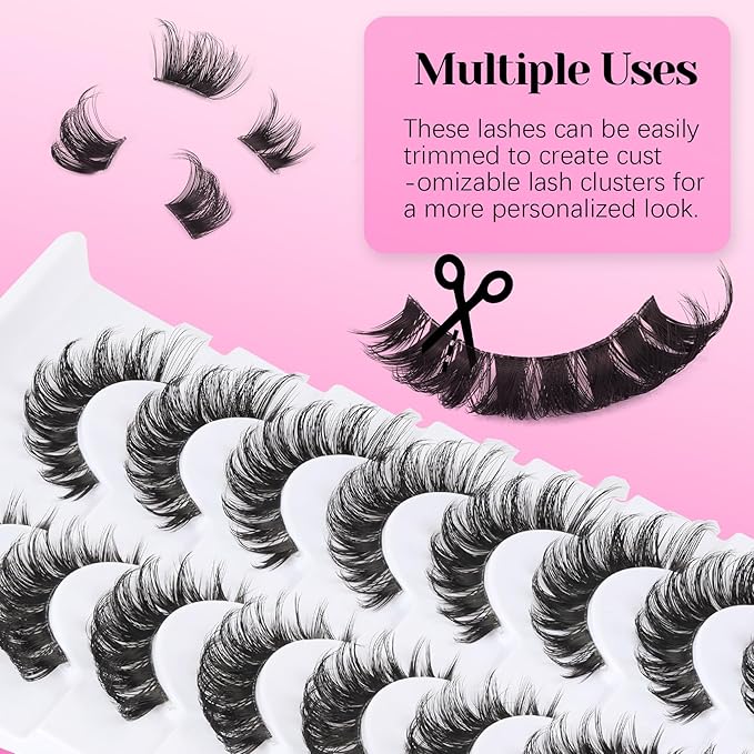 Veleasha Lashes Fluffy False Eyelashes with Clear Band Volume Eyelashes Looks Like Lash Extensions CC Curl Soft Fake Lashes Strips Lashes 10 Pairs Pack (P32E-T)