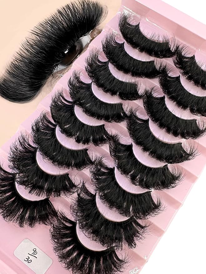 HBZGTLAD Mink Lashes Fluffy False Eyelashes 25mm Dramatic Faux Mink Eyelashes Natural Look Cat Eye Volume Eye Lashes Multipack (9D-30)