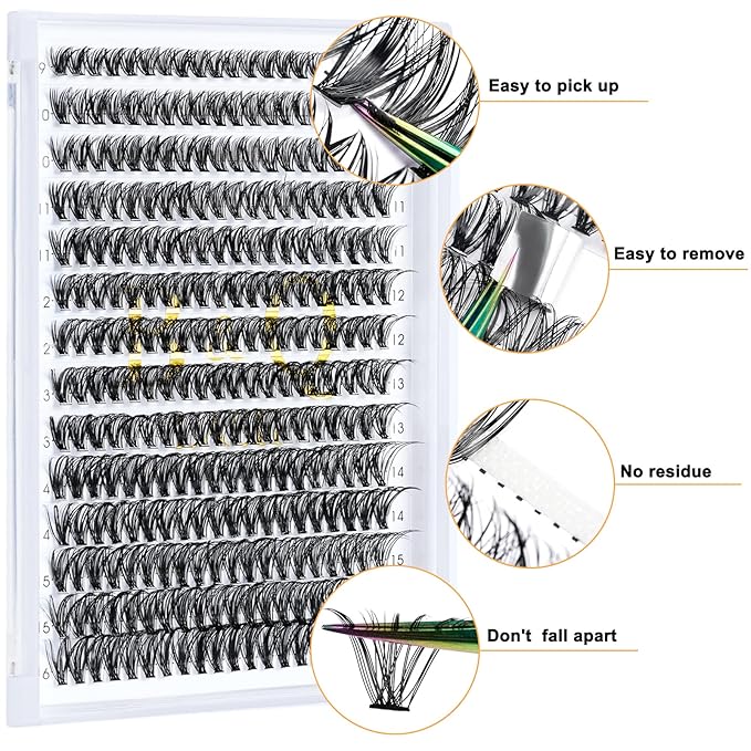 B&Q Lash Clusters 280PCS Natural Eyelash Clusters, 50D C 9-16 Individual Lash Wispy Eyelash Extension with Soft Thin Band, Classic Look Pestañas Postizas Comfortable DIY at Home(50D-C-9-16MIX)