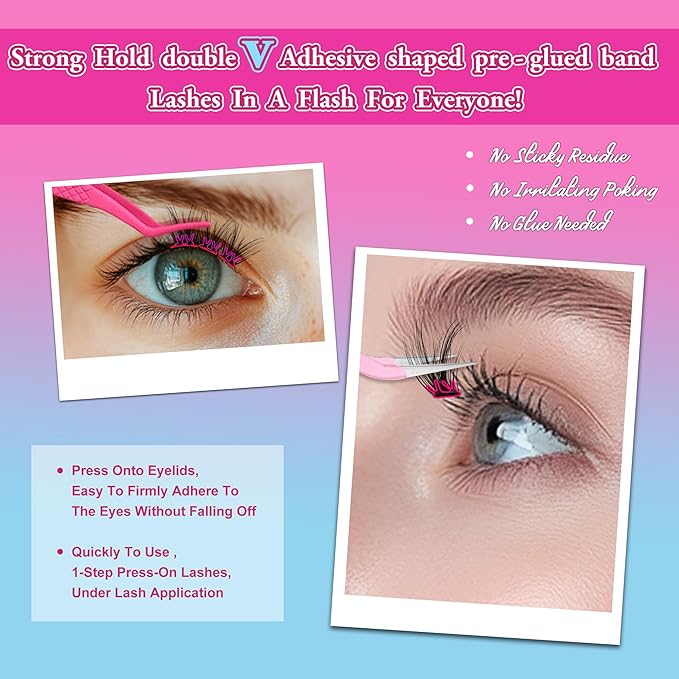 JoMay Self-Adhesive Eyelashes, Press on Lashes No Glue Needed, Glueless Pre-Glued D Curl Cluster Lashes for Beginners, No Residue, Pre-Separated L/R Eye, 1-Step DIY, 120PCS (X10)