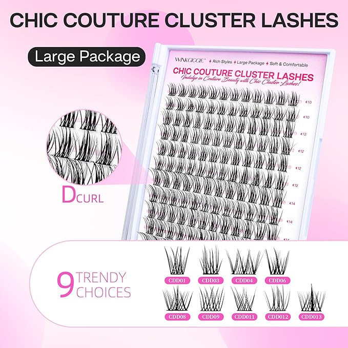 WINKGIGGLE Cluster Lashes Wispy Lash Pack Soft 3D Volume Faux Mink Lashes CDD12MIX
