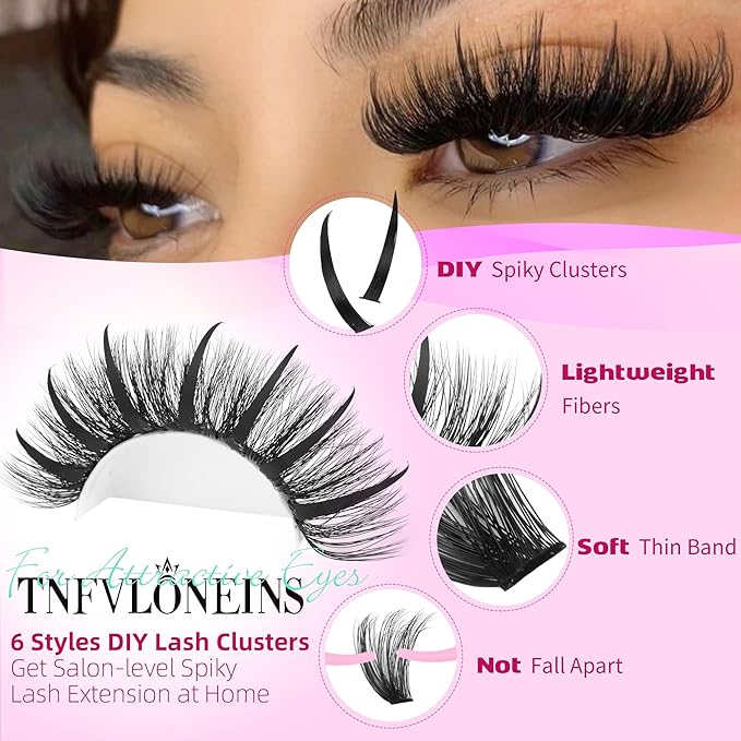 TNFVLONEINS Eyelash Clusters Bottom Lash Clusters with Spikes 480Pcs Cluster Eyelash Extensions Wispy Lash Extension DIY Individual Lashes Clusters Manga Eyelash Extension(50D+60D+80D+100D)