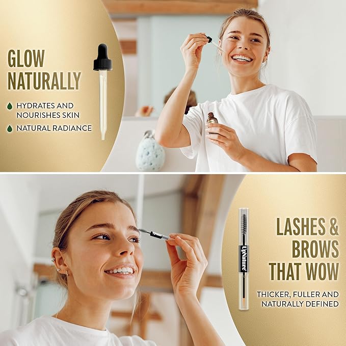 UpNature Organic Castor Oil Lash Serum for Eyelashes and Eyebrows Growth - 100% Pure Cold Pressed Hexane-Free (2oz Glass Bottle)