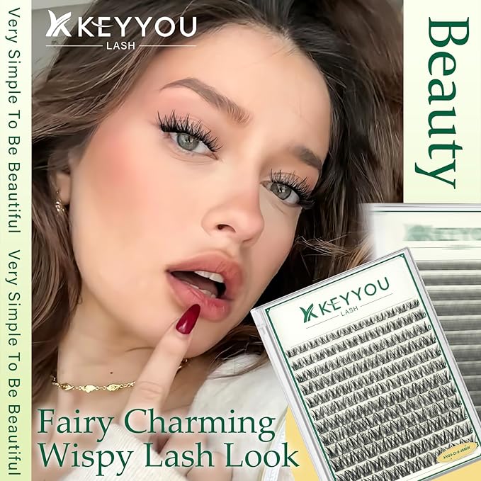 KEYYOULASH Lash Clusters Natural&Wispy Eyelash Clusters D Curl 144pcs Fluffy Eyelash Clusters Thin Band Lashes Clusters for Beginner DIY Cluster Eyelash Extensions at Home(KY03-8-18MIX)