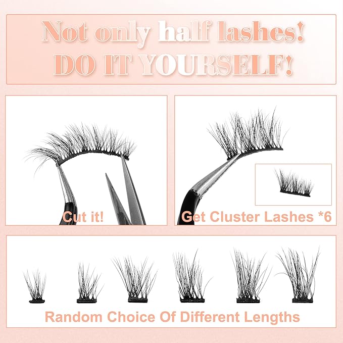 Newcally Half Lashes Mink Natural Cat Eye Wispy False Eyelashes 3D Volume Strip Fake Eyelashes Accent Corner 3/4 Eye Lashes DIY Cluster Faux Mink Half Eyelashes 14 Pairs