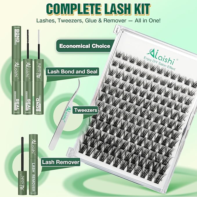 Lash Clusters Kit, DIY 3D Cluster Eyelash Extensions 10‑18mm,144pcs Fluffy D Curl Soft Natural Lashes with Bond and Seal,Remover,Tweezers–Fake Cat Eye Wispy Individual Clusters MIX1-3-L