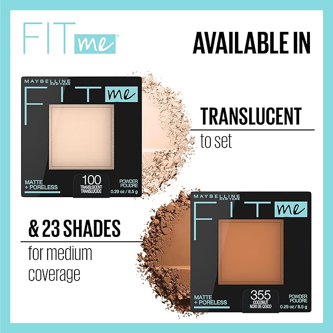 Maybelline Fit Me Matte + Poreless Pressed Face Powder Makeup & Setting Powder, Translucent, 1 Count