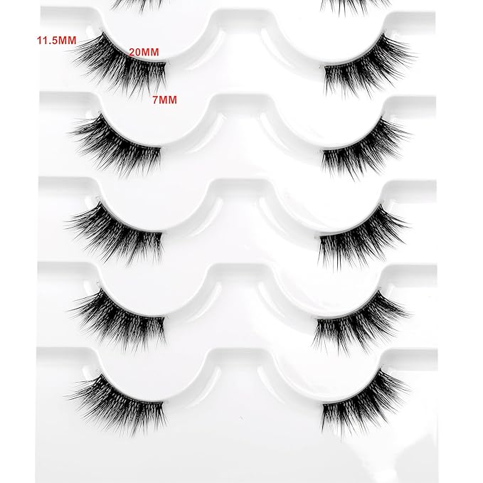 Half Lashes for Nude Makeup Fake Eyelashes Strips Natural Volume 8 Pairs Pack 3/4 Short Band Wispy Fairy Lashes Cat Eye Look Short Small Asian Accent Lash Wispies Faux Mink False Eyelash Extensions