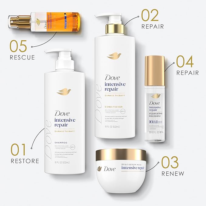 Dove Damage Therapy Intensive Repair with Amino Serum Bi-Phase Serum + Oil Hair Spray for Shine, Frizz Control, and Split Ends 3.9 oz