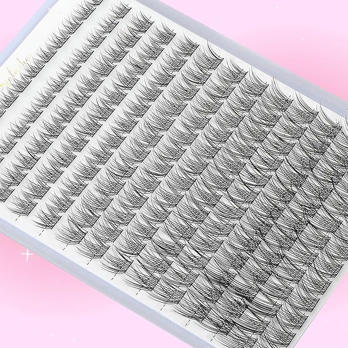 Lash Clusters Kit, Eyelash Clusters Individual Lash Extension Kit D Curl Fluffy Wispy False Eyelashes Extensions Thin Band with Bond Seal Tweezers Brush (SMY08-KIT)