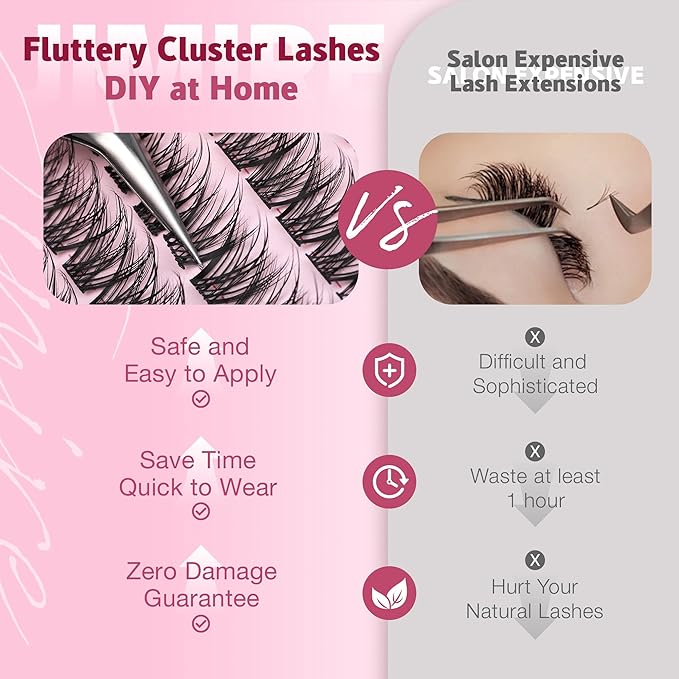 Wispy Lash Clusters Kit Natural Fairy Eyelash Clusters 8-16MM C Curly DIY Lash Extension Kit with Lash Bond and Seal and Tweezers Thin Band Fluffy Individual Lashes Clusters 192Pcs Pack by JIMIRE