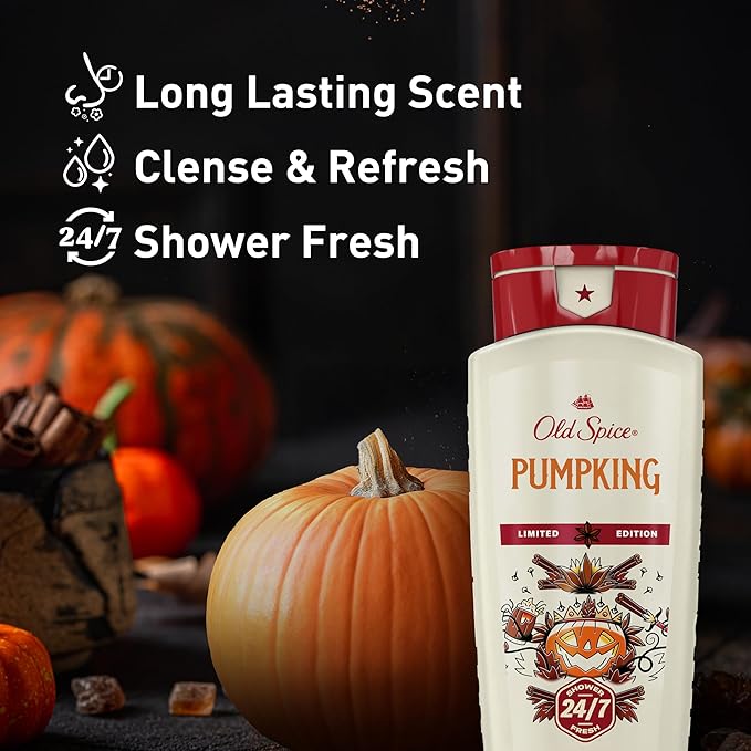 Old Spice Body Wash for Men, Holidudes Holiday Edition, 24/7 Holiday Freshness, Lasting Scent and Rich Lather, Stocking Stuffer, PumpKing Pumpkin Spice Scent, 16 oz
