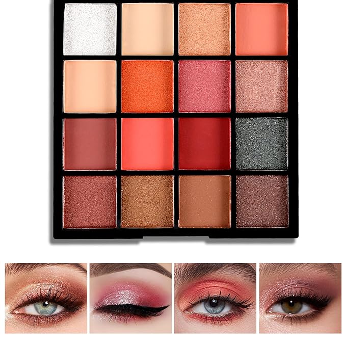 Boobeen Colorful Eyeshadow Palette Makeup-16 Colors, Matte and Glitter Eyeshadow, Bright Eye Shadow Palettes, Blendable, Easy to Build Dramatic Glamour Looks